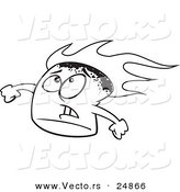 Vector of a Cartoon Stressed Flaming Marshmallow - Outlined Coloring Page by Toonaday