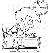 Vector of a Cartoon Stressed School Boy Taking an Exam - Outlined Coloring Page Drawing by Toonaday