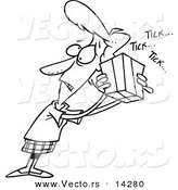 Vector of a Cartoon Stressed Woman Holding a Ticking Box - Coloring Page Outline by Toonaday