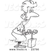 Vector of a Cartoon Stressed Woman Using a Detonator - Coloring Page Outline by Toonaday