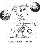 Vector of a Cartoon Strong Ant Lifting a Barbell - Outlined Coloring Page by Toonaday