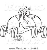 Vector of a Cartoon Strong Body Builder Holding Dumbbells - Outlined Coloring Page by Toonaday