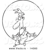Vector of a Cartoon Struggling Businessman Pushing a Ball Uphill - Coloring Page Outline by Toonaday