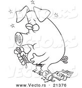 Vector of a Cartoon Stuffed Pig Eating Junk Food - Outlined Coloring Page by Toonaday