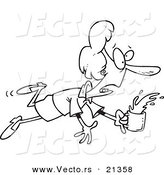 Vector of a Cartoon Stumbling Businesswoman Spilling Coffee - Outlined Coloring Page by Toonaday