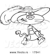 Vector of a Cartoon Stylish Cat Wearing a Hat - Coloring Page Outline by Toonaday