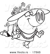 Vector of a Cartoon Stylish Pig Wearing a Hat - Coloring Page Outline by Toonaday
