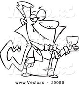 Vector of a Cartoon Suave Halloween Dracula Vampire Drinking Blood - Outlined Coloring Page by Toonaday
