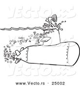 Vector of a Cartoon Submarine with the Scope Above the Surface - Outlined Coloring Page by Toonaday