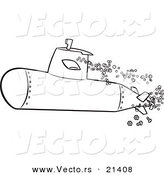 Vector of a Cartoon Submerged Submarine - Outlined Coloring Page by Toonaday