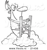Vector of a Cartoon Successful Businessman Climbing Above the Clouds - Outlined Coloring Page by Toonaday