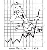 Vector of a Cartoon Successful Businessman Riding on a Graph - Outlined Coloring Page Drawing by Toonaday