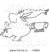 Vector of a Cartoon Successful Elephant Holding a Trophy Cup - Coloring Page Outline by Toonaday