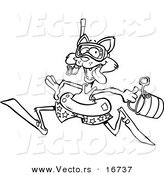 Vector of a Cartoon Summer Cat Running on a Beach - Outlined Coloring Page Drawing by Toonaday