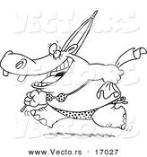 Vector of a Cartoon Summer Hippo Running in a Bikini on a Beach - Coloring Page Outline by Toonaday