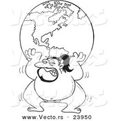 Vector of a Cartoon Sumo Wrestler Lifting the Globe - Coloring Page Outline by Toonaday
