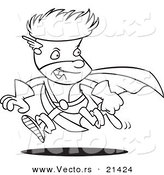 Vector of a Cartoon Super Boy Running - Outlined Coloring Page by Toonaday