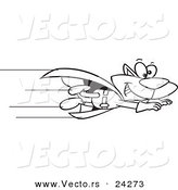 Vector of a Cartoon Super Cat Flying - Outlined Coloring Page by Toonaday