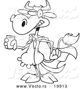 Vector of a Cartoon Super Cow Holding a Glass of Milk - Outlined Coloring Page by Toonaday