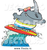 Vector of a Cartoon Surfer Rhino Riding a Wave by Toonaday