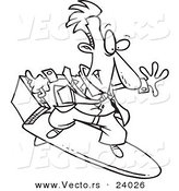Vector of a Cartoon Surfing Businessman - Coloring Page Outline by Toonaday