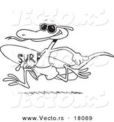 Vector of a Cartoon Surfing Lizard - Outlined Coloring Page by Toonaday