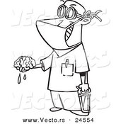 Vector of a Cartoon Surgeon Holding a Brain out - Outlined Coloring Page by Toonaday