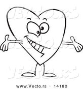 Vector of a Cartoon Surprising Heart with Open Arms - Coloring Page Outline by Toonaday