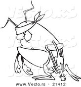 Vector of a Cartoon Survivor Bug Using a Crutch - Outlined Coloring Page by Toonaday