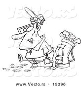 Vector of a Cartoon Sweaty Golfer with Holes in the Grass - Outlined Coloring Page by Toonaday