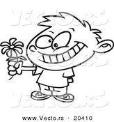 Vector of a Cartoon Sweet Boy Giving a Daisy - Coloring Page Outline by Toonaday