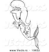 Vector of a Cartoon Swimming Mermaid - Outlined Coloring Page by Toonaday