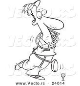 Vector of a Cartoon Swinging Golfer Getting Tangled in a Club - Coloring Page Outline by Toonaday