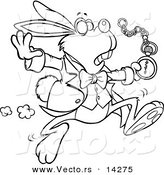 Vector of a Cartoon Tardy Rabbit Looking at His Pocket Watch While on the Run - Coloring Page Outline by Toonaday