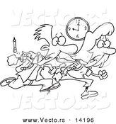 Vector of a Cartoon Tardy School Boy and Girl Racing to Class - Coloring Page Outline by Toonaday