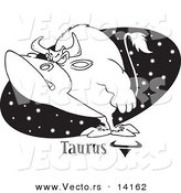 Vector of a Cartoon Taurus Bull over a Black Starry Oval - Coloring Page Outline by Toonaday