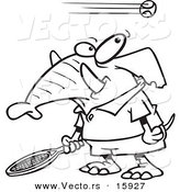Vector of a Cartoon Tennis Elephant - Outlined Coloring Page Drawing by Toonaday