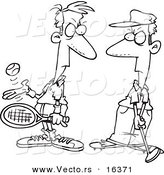 Vector of a Cartoon Tennis Player Glaring at a Golfer - Outlined Coloring Page Drawing by Toonaday