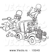 Vector of a Cartoon Thief Stealing a Police Car - Coloring Page Outline by Toonaday