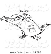 Vector of a Cartoon Thug Crocodile in a Hat and Coat - Coloring Page Outline by Toonaday