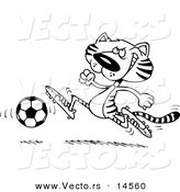 Vector of a Cartoon Tiger Playing Soccer - Coloring Page Outline by Toonaday