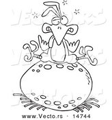 Vector of a Cartoon Tired Bird Sitting on a Huge Egg - Coloring Page Outline by Toonaday