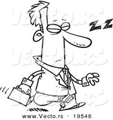 Vector of a Cartoon Tired Businessman Dozing While Walking - Outlined Coloring Page by Toonaday