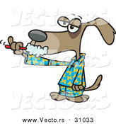 Vector of a Cartoon Tired Dog Brushing His Teeth by Toonaday