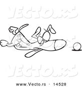 Vector of a Cartoon Tired Dog Collapsed by His Ball - Coloring Page Outline by Toonaday