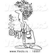 Vector of a Cartoon Tired Girl with Bad Hair, Holding Coffee - Outlined Coloring Page Drawing by Toonaday