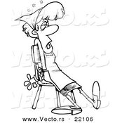 Vector of a Cartoon Tired Maid Sitting in a Chair - Outlined Coloring Page by Toonaday