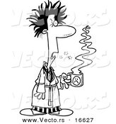 Vector of a Cartoon Tired Man with Bad Hair, Holding Coffee - Outlined Coloring Page Drawing by Toonaday
