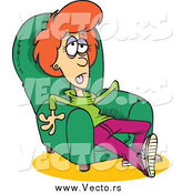 Vector of a Cartoon Tired Woman Slumped in an Arm Chair by Toonaday
