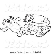 Vector of a Cartoon Toddler Boy Running with a Bottle and Teddy Bear - Coloring Page Outline by Toonaday